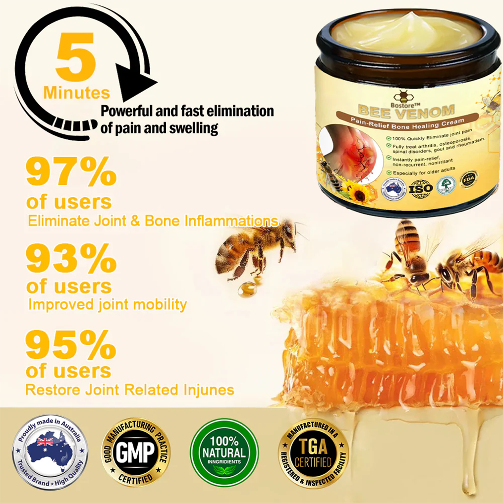 ✅Official Store: Bostore™ Bee-Venom Pain-Relief Bone Healing Cream👨⚕️Orthopaedic Association(AOA) Approved (Reducing joint swelling, pain, stiffness, redness, warmth, soreness, and joint fatigue)