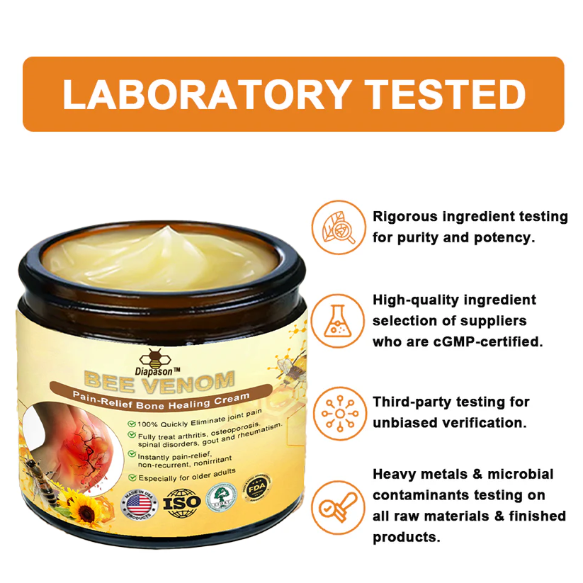 The Best Natural Pain Relief Cream of 2024: Diapason™ Bee-Venom Pain-Relief Bone Healing Cream👨⚕️American Osteopathic Association (AOA) Approved (Reducing joint swelling, pain, stiffness, redness, warmth, soreness, and joint fatigue)